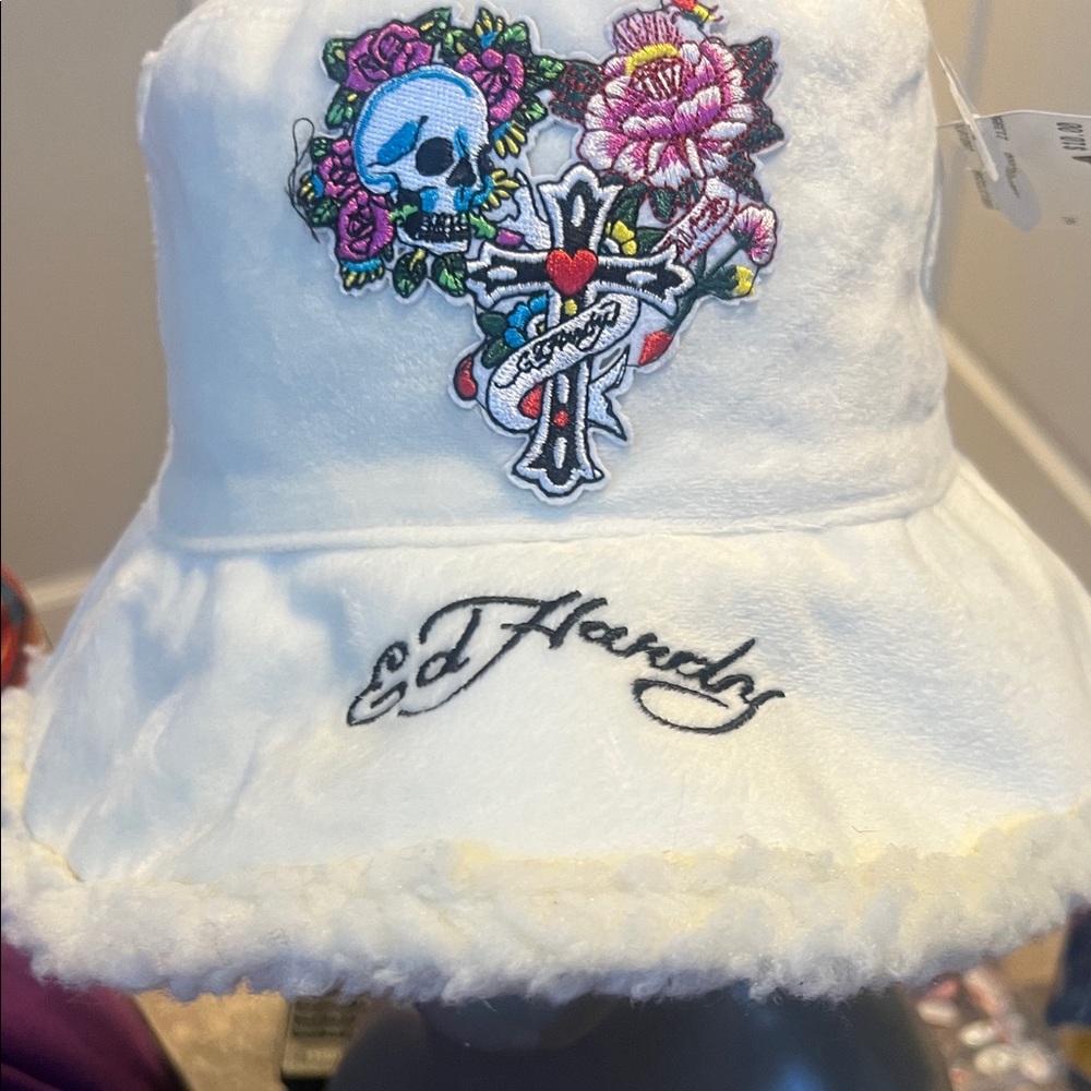 Ed Hardy Hat with Skull and Floral Embroidery